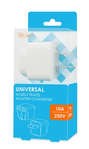 REIKO UNIVERSAL EUROPE EU / UK / AU TO US TRAVEL PLUG POWER ADAPTER CONVERTER IN WHITE (TAC-WH)